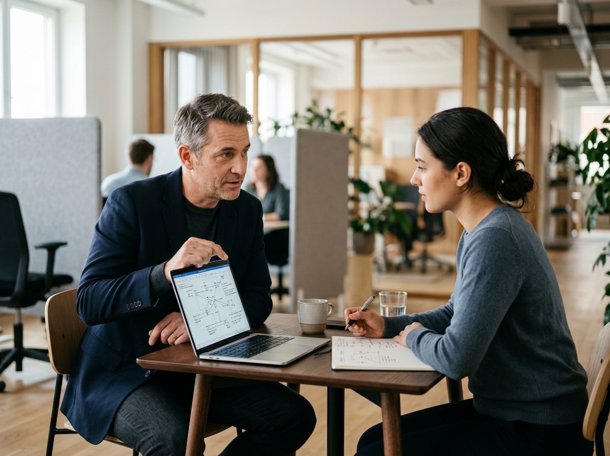 Technology leader and candidate reviewing a technical placement discussion